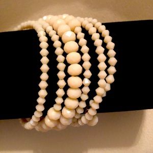 Opalescent White beaded wrap bracelet
